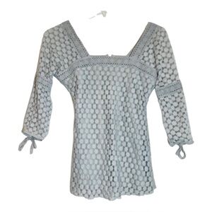 Solitaire Boho Honeycomb Bell Sleeve Gray Crochet Cottagecore Festive Top Sz M